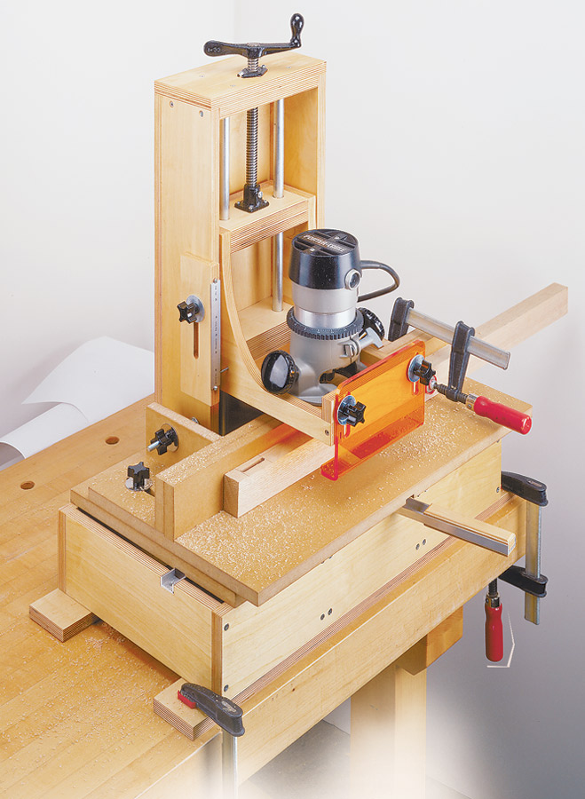 b'Rout precision mortises in less than a minute with this simple, shop-built machine.'