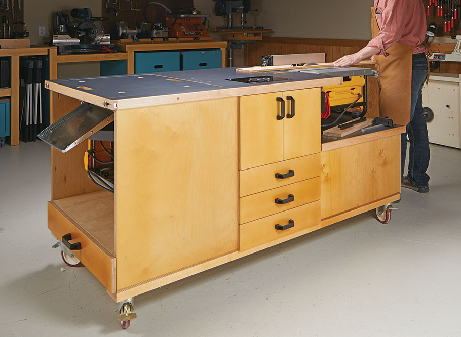 b'Get the most out of your shop space by combining tools into a compact station. This workstation packs loads of storage and tools in a mobile bundle. '